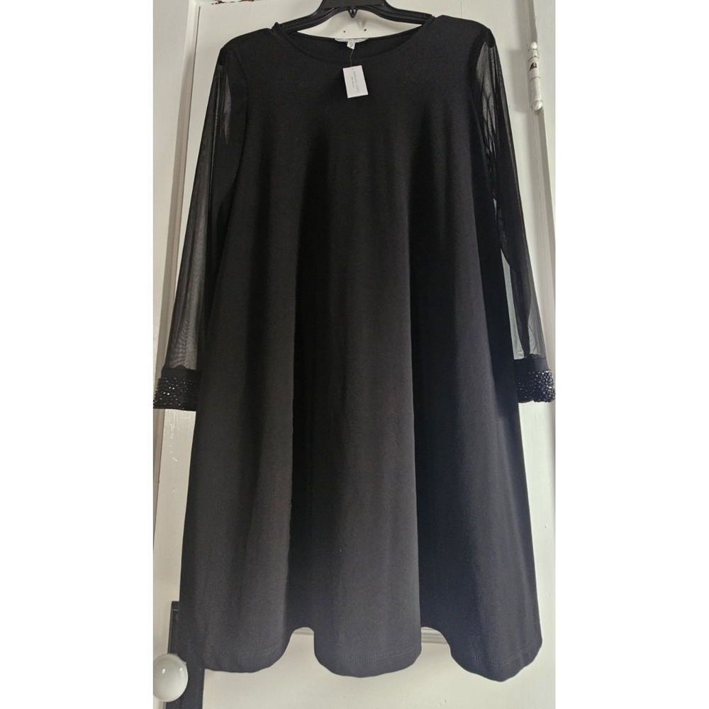 NWT ANNALEE + HOPE woman XL black sheer beaded cuffs swing dress - Picture 1 of 8